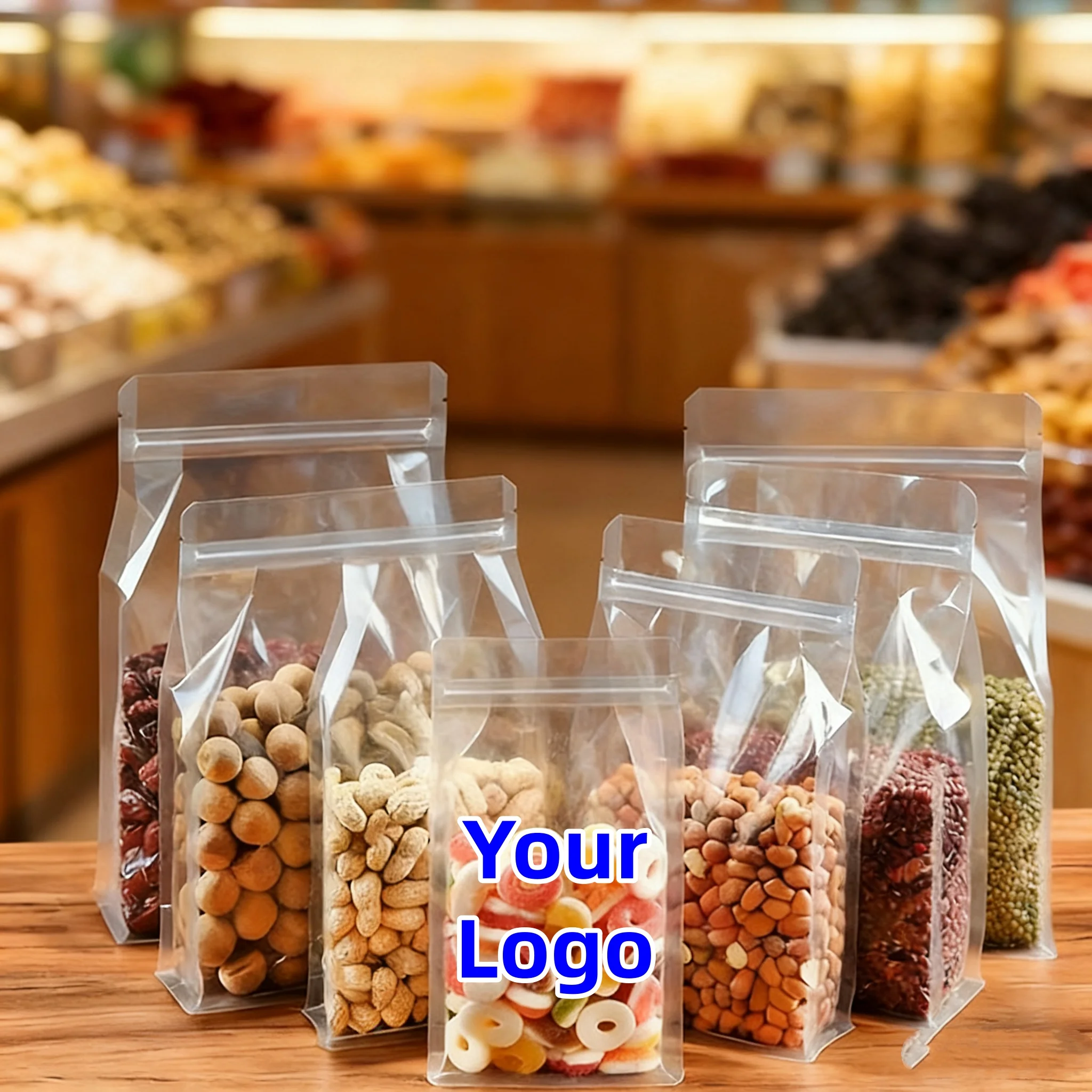 

50pcs Stand up Clear Plastic Ziplock Bag Resealable Cereals Fruits Biscuit Beer Beverage Juice X-mas Gifts Packaging Pouches