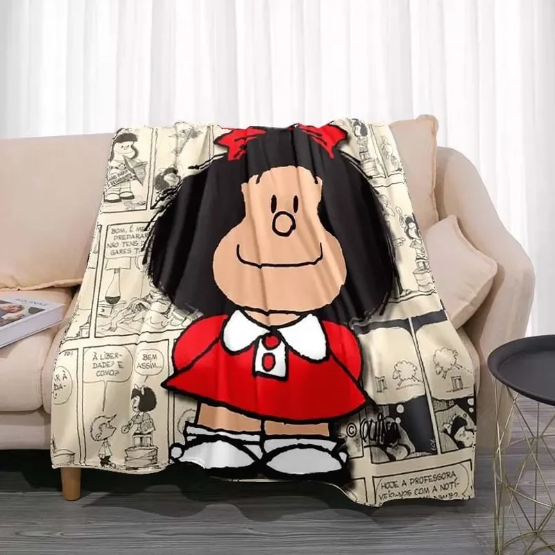 Cartoon Printed Soft Flannel Throw Blanket Cute Anime Mafalda Bed Hiking Picnic Sofa Couch Cover Fashionable Bedspread Kid Adult