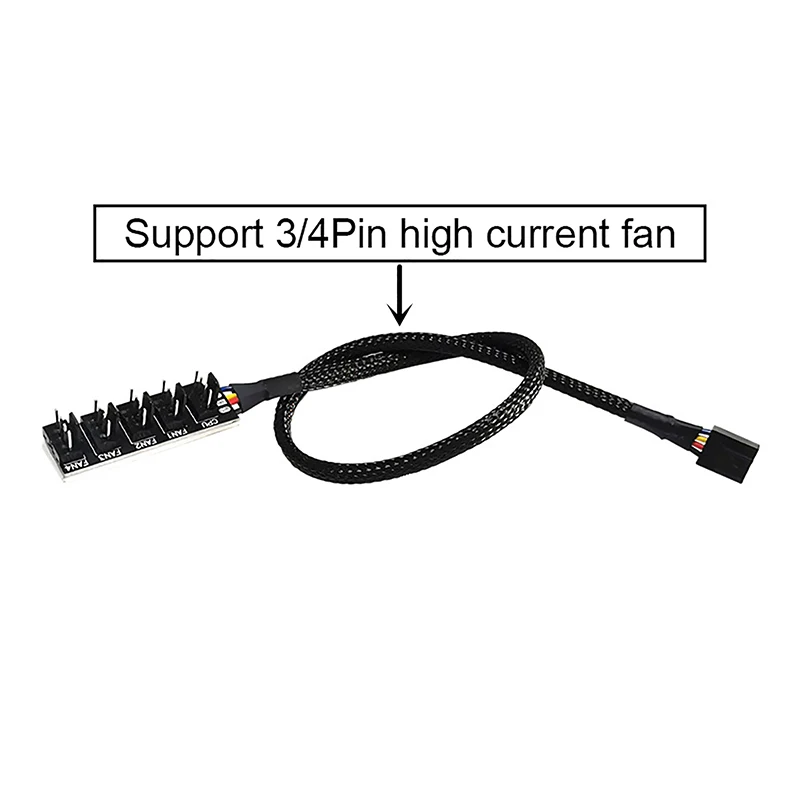 PWM Fan Hub PC CPU Cooling 4/3PIN Fan Power Cable Hub Adapter Sleeved Case Splitter For Computer Cooler Case Fans 1 To 5(40cm)