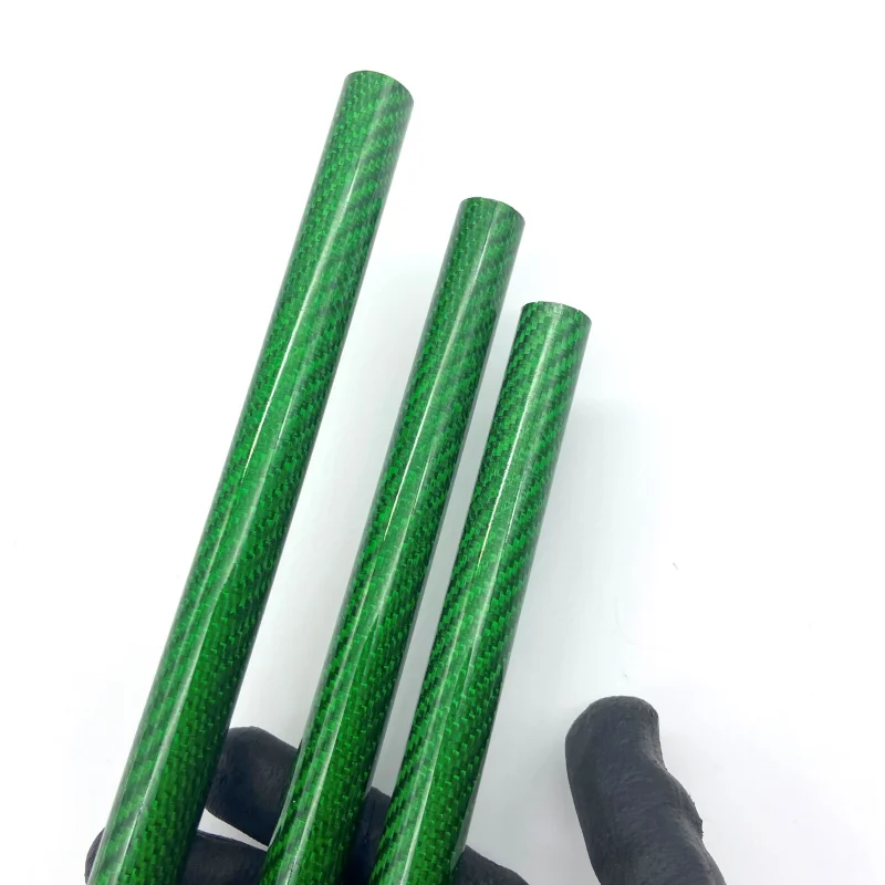 Tubo de fibra de carbono de color verde, tejido de sarga brillante 3K, Material compuesto de alta dureza, 16x12mm, 3mm de espesor, piezas/2 uds.