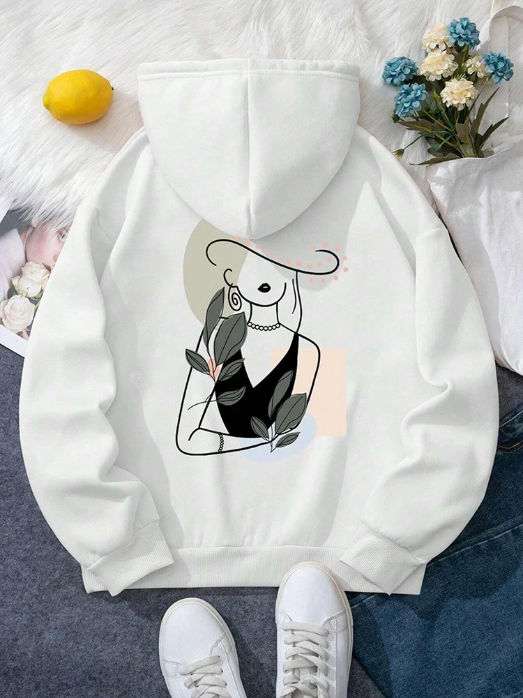 Een Sexy Schoonheid Bedrukte Vrouwen Fleece Warme Vintage Hoodies Comfortabele Zachte Losse Hoodie Mode Casual S-Xxl Kleding Vrouw