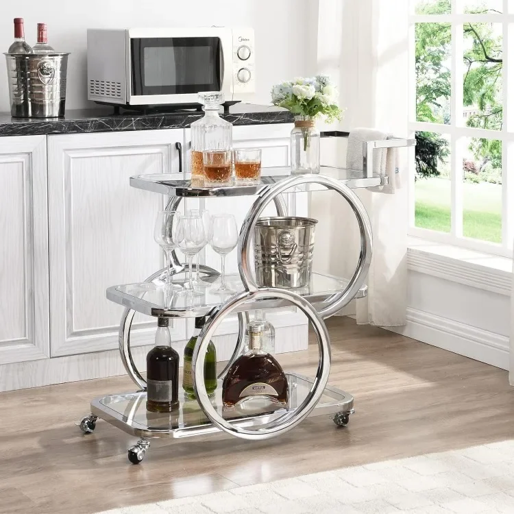 Home Bar Serving Carts 3 Tier Kitchen Carts on Wheels Mobile Bar Carts for Home Kitchen Dining Room Living