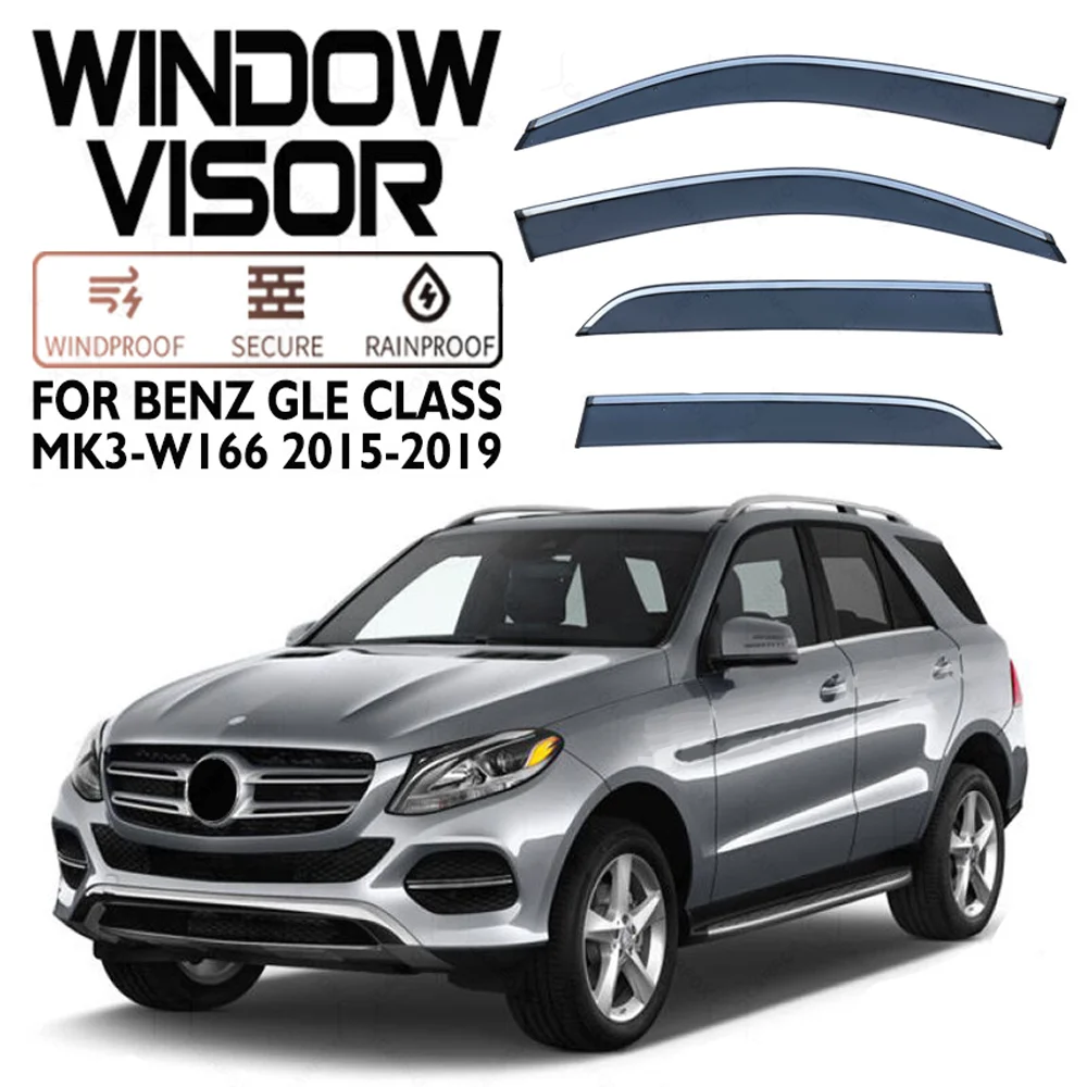 

Chrome Strips Rain Guards for Mercedes-Benz GLE ML W166 2015-2019 Window Visor Wind Deflectors Door Visor Vent Shades