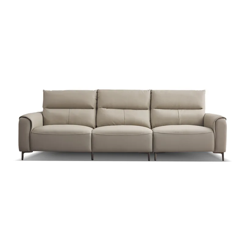 

Modern simple high-footed leather one-word straight row sofa high backrest three-person home