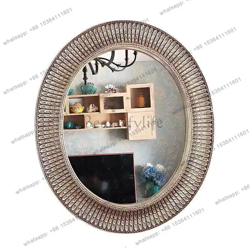 European-style bathroom mirror wall-mounted oval bathroom decorative mirror