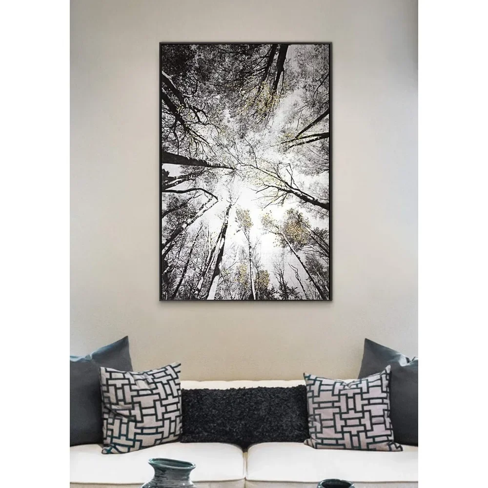 

Wall Art Large Grey Tree Black and White Gray Canvas Prints Oil Paintings Gold Leaf Framed Nature Artwork Vertical Decor 32"x48"