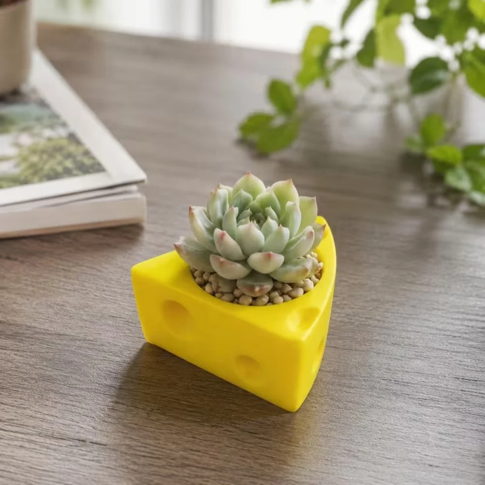 Cute Cheese Shape Succulent Flower Pot Mini Flower Pot Bonsai Stand Indoor Countertop Windowsill Plant Container Ornaments