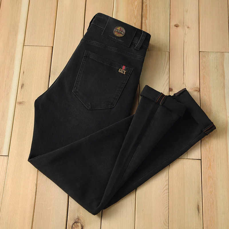 New Pure Black Jeans Men's Classic Straight Slim Stretch Washed-out Vintage Simple High-End Affordable Luxury Pants