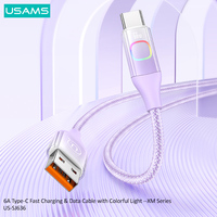 USAMS 6A USB Type C Cable PD 66W Fast Charging USB-C Cable Data Cord Wire For Huawei Xiaomi Oppo Samsung Quick Charge 1.2m