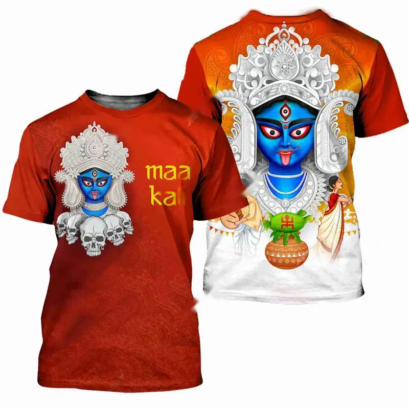 Summer New Men Indian Goddess Maa Kali Puja T Shirt 3D Printed  Hindu Lord God Vishnu Women Kid Graphs T-shirt Short Sleeve Tops