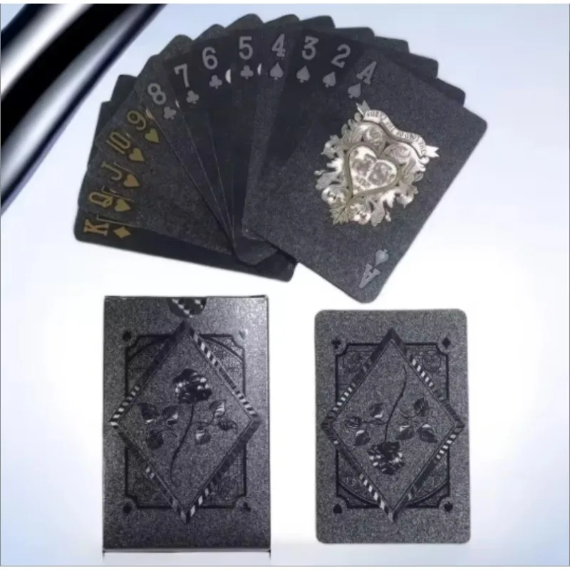 

55pcs Black Rose Deck Poker Waterproof Plastic Playing Cards Texas Poker Collection Commemorative Chess Practical Party Gift
