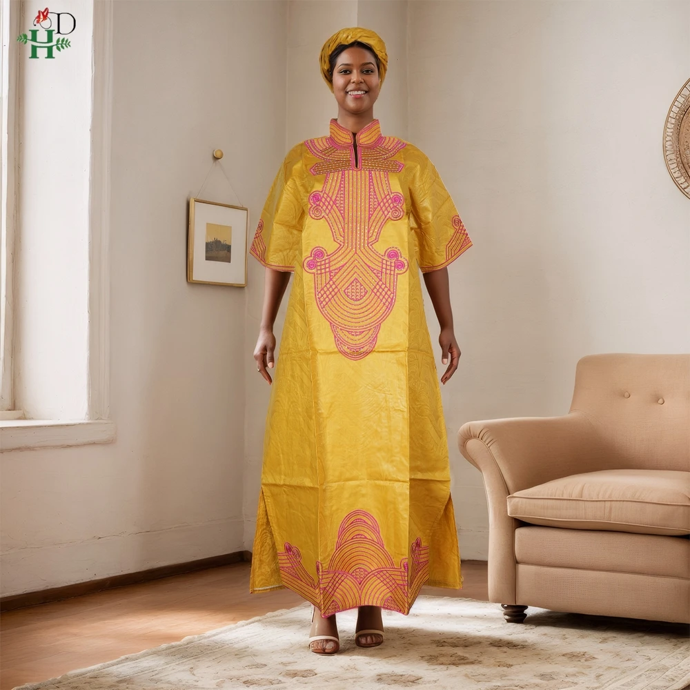 

H&D African Traditional Embroidered Clothes Woman's Kanga Dashiki Bazin Riche Robe For Wedding Evening Party Cultural Events