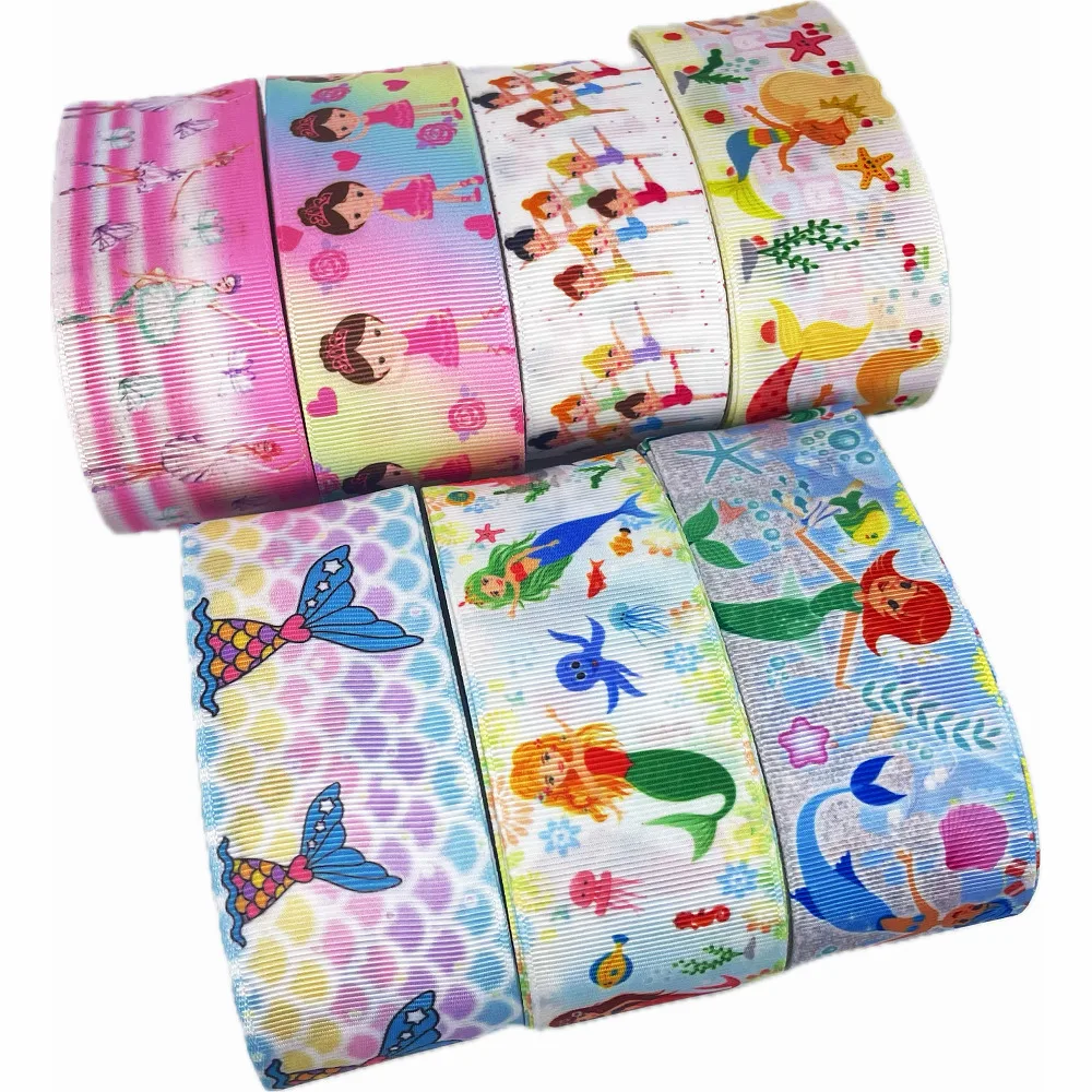 5 metri cartone animato stampato nastro in Grosgrain stampa sirena per bambino artigianato fai da te regali avvolgimento natale compleanno ragazze