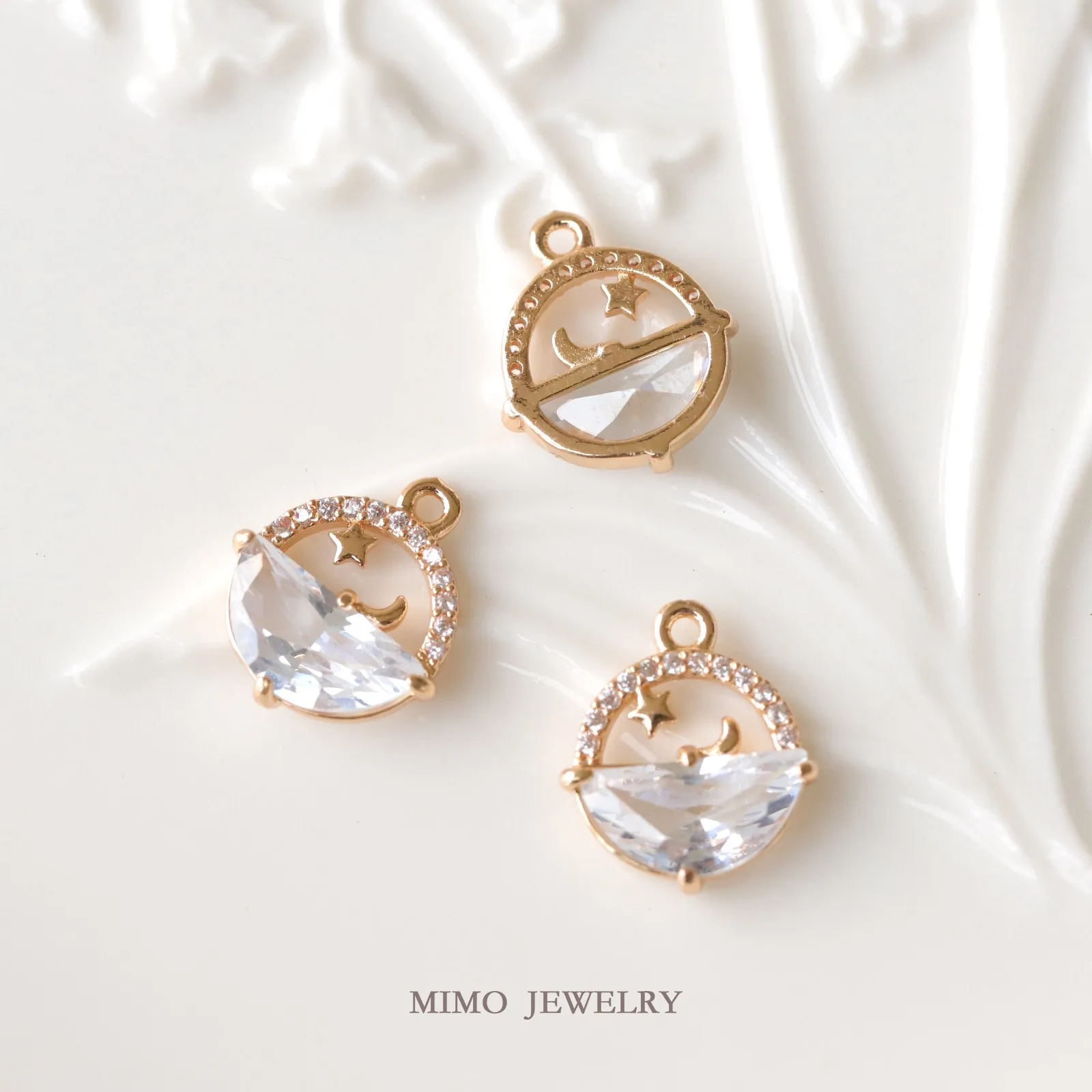 Sea Star Moon Half Circle Zircon Round Charms Pendant Supplies DIY Hand Brass Gold Plated Accessories 13.4x15.7mm view 3