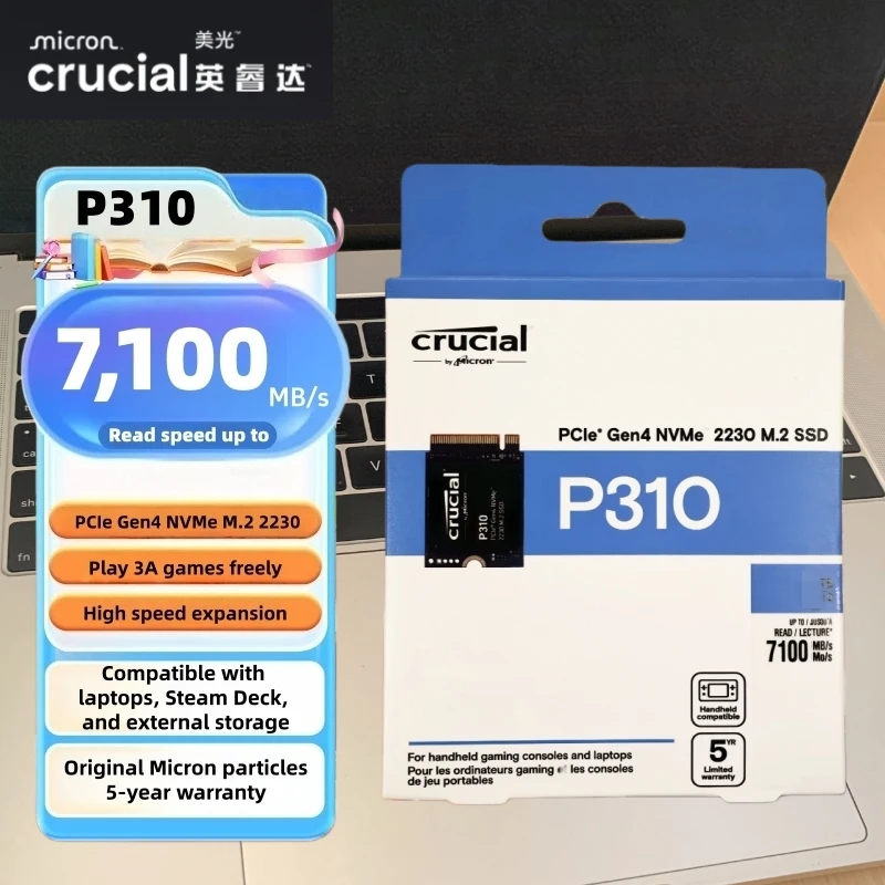 SSD Crucial PCIe 4.0x4 NVMe M.2 2230 P310 1TB 2TB -Hingga 7100MB/s -Tingkatkan Performa Konsol Anda -SSD Internal - Kemasan Asli