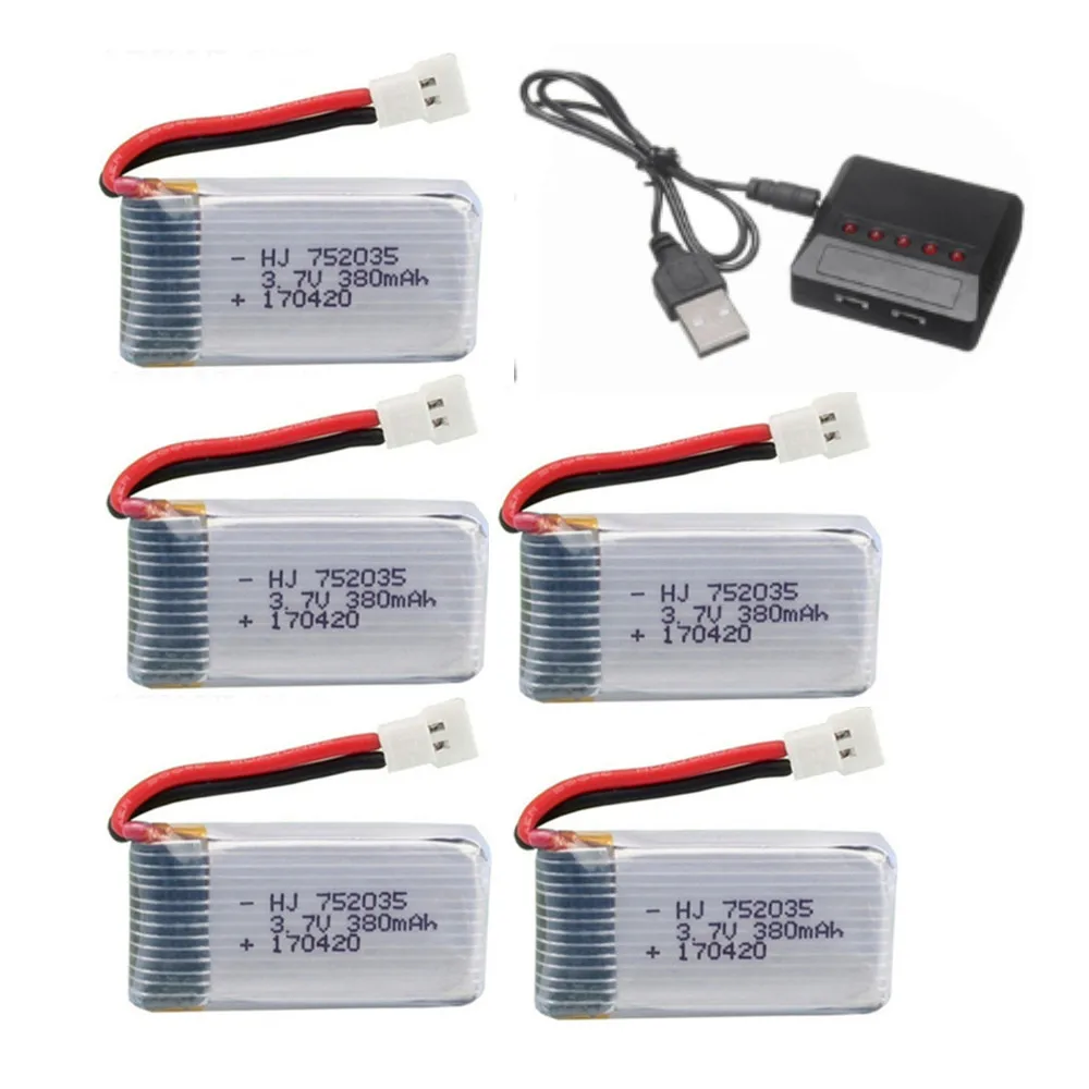 3.7V 380mAh Lipo Battery and Charger For Hubsan X4 H107 H107L H107D JD385 JD388 RC Drone Parts 752035 3.7v Rechargeable Battery