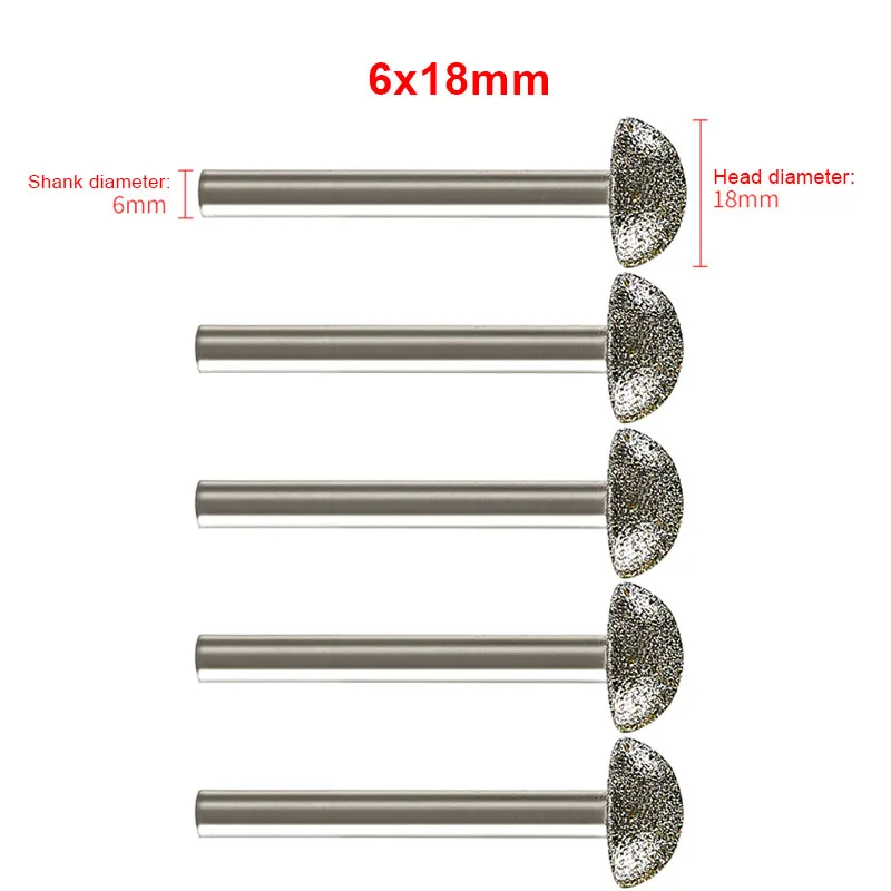 5 Stück 12/14/16/18/20mm Diamant-Frässtifte mit 6mm Schaft zum Gravieren von Glas, Jade, Marmor, Zubehör für Rotationswerkzeuge – Detail 5