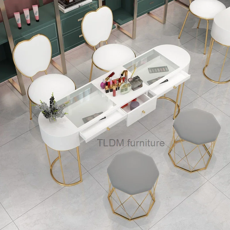 Table de manucure nordique simple et double, table de manucure professionnelle, ensemble de chaises, design minimaliste moderne, salon de manucure