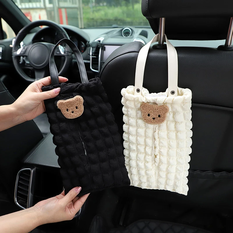 

Cute Cartoon Bear Car Tissue Box Auto Seat Headrest Hanging Paper Tower Holder Organizer Styling Car Interior Accessories