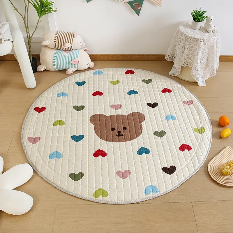 Cartoon Round Folding Crawling Mat For Children Cute Bear Baby Crawling pad Soft Cotton Carpet For Livingroom Infant Safety Mat