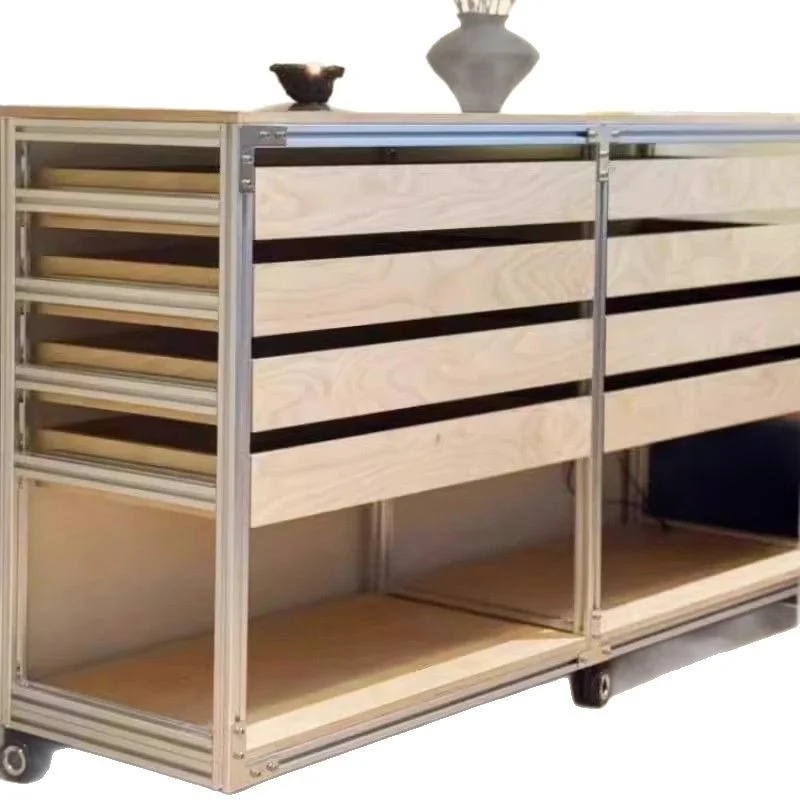 Modern Multi-Functional Wooden Filing Cabinet Aluminum Extrusion with Movable Side Cabinets for Document Storage for Living Room
