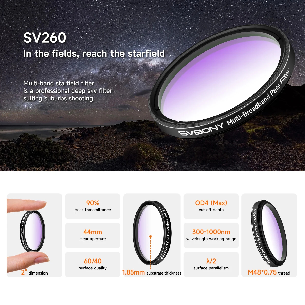 Svbony SV226 Filterschublade 2-Zoll-Mehrbandpass-Sternfeldfilter mit Anti-Licht-Leck-Design für Galaxienfotografie SV260 – Detail 7