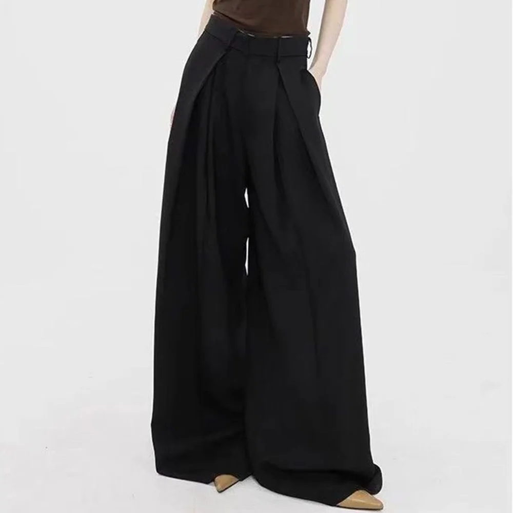 Summer New Men's Solid Color High Waist Wide Leg Straight Pants Harajuku Retro Fashion Trend Casual Simple Loose Men's Bottoms