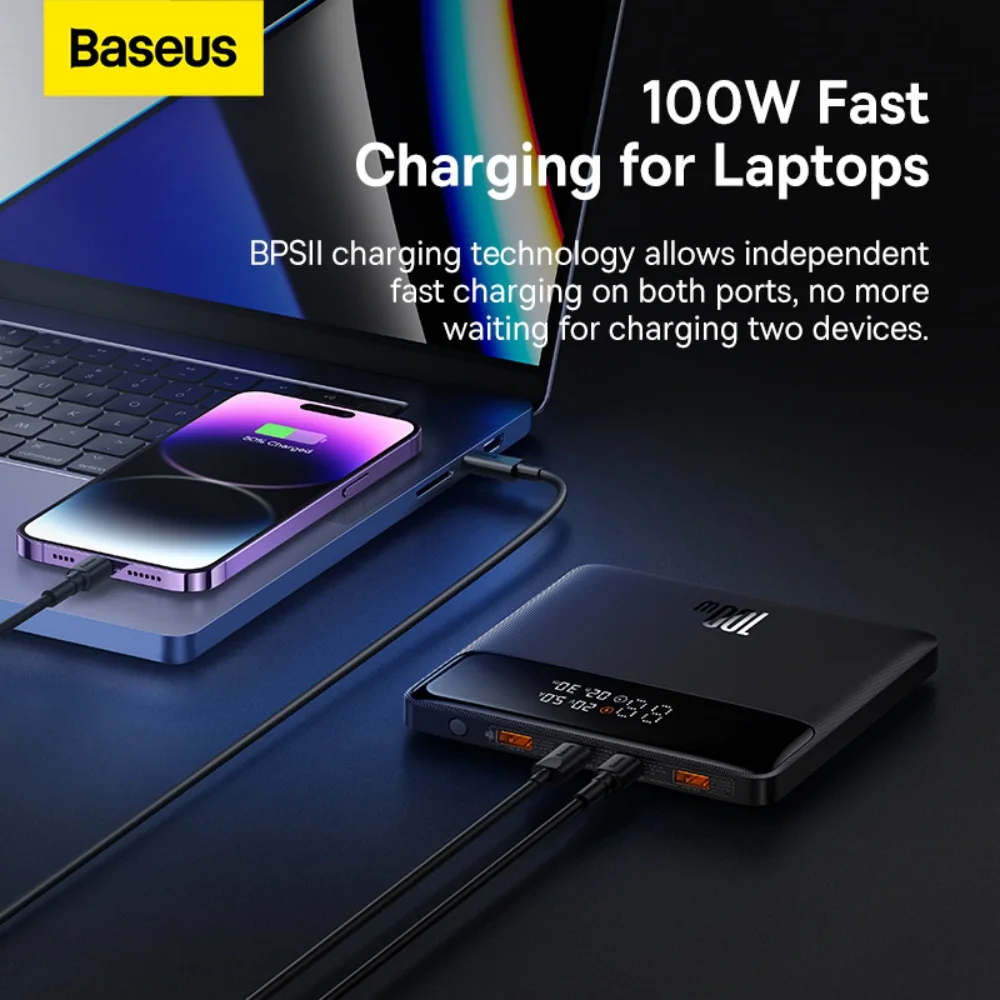 Baseus 20000mAh 100W Power Bank PD Fast Charging PowerBank for iPhone 17 16 15 14 for Laptop External Battery for Macbook iPad