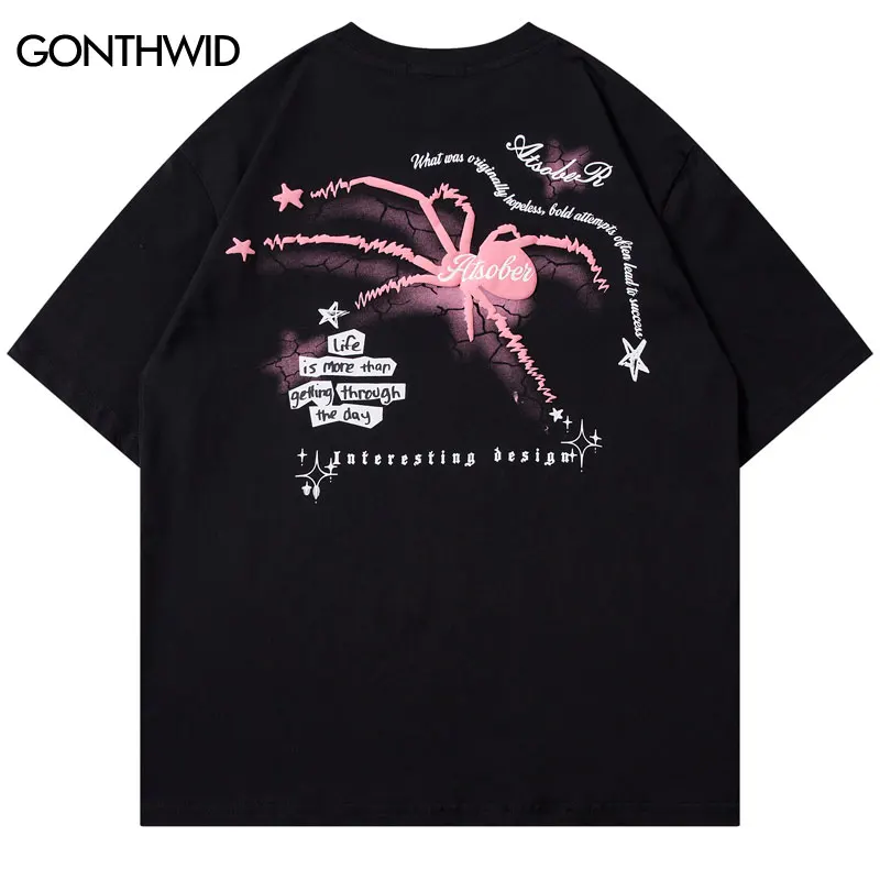 

Harajuku Men T-Shirt Streetwear Spider Star Graphic Printed Tshirt Grunge Hip Hop Casual Baggy Short Sleeve Oversized Tee Tops