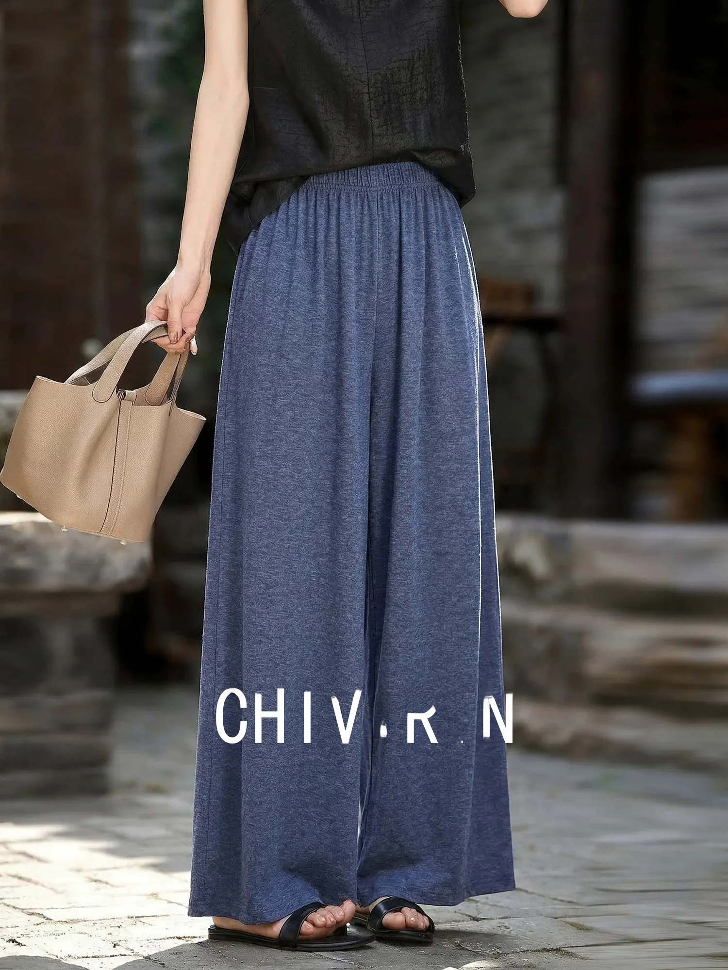 

Повседневные широкие брюки Chivirin для женщин, свободные, с эластичной талией, для работы и отдыха, модные, летние, новый стиль, элегантные длинные брюки