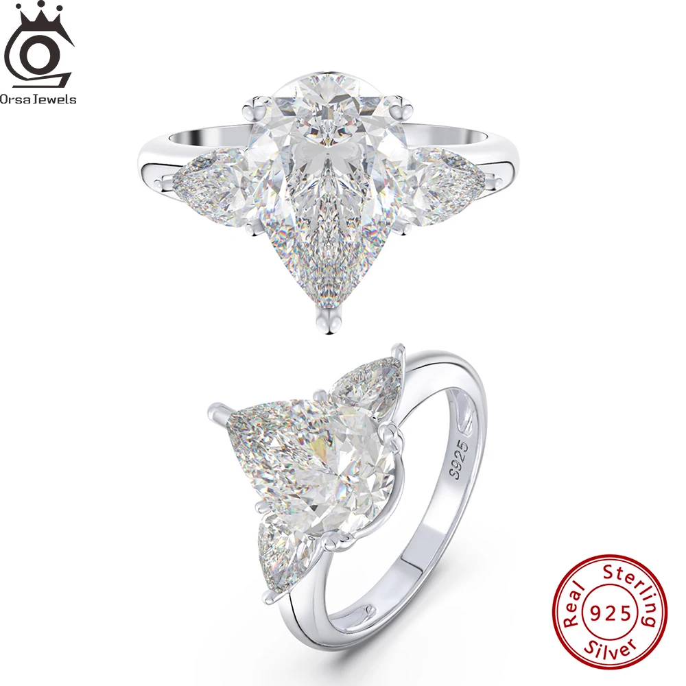 

ORSA JEWELS 925 Sterling Silver Clear 8A Premiun Zirconia Ring Luxury Cubic Zircon Finger Ring Sparkling CZ Hand Jewelry LZR03