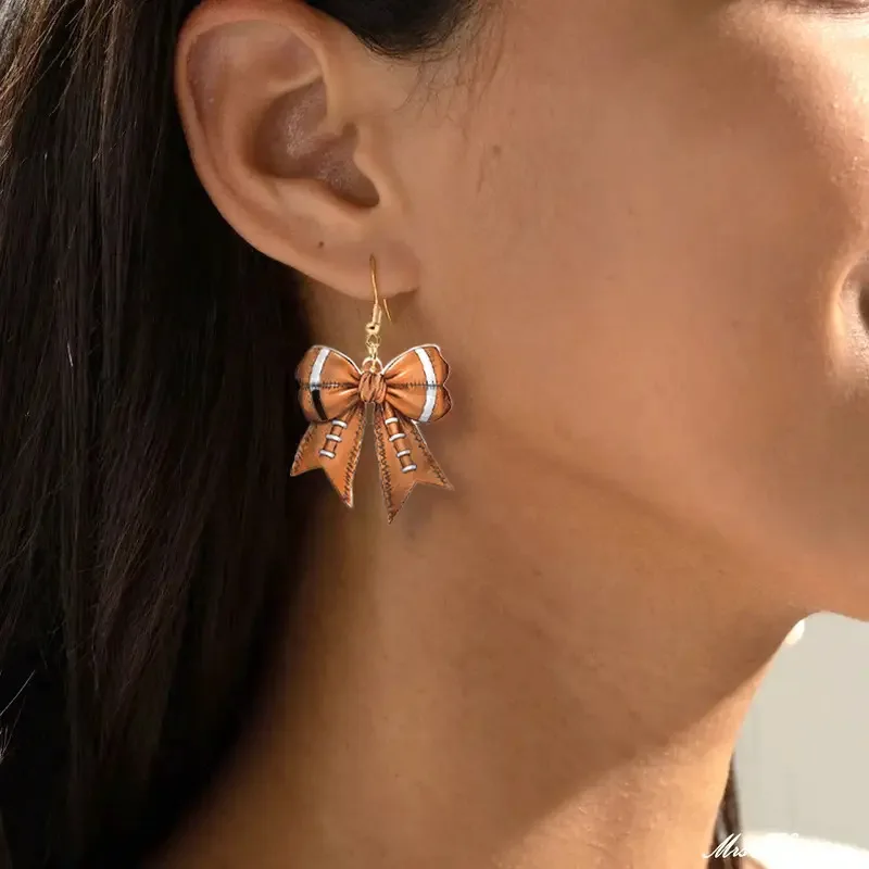 Creative 2D Flat Bow Acrylic Earrings Sports Competitions Football Baseball Pendant Women Personalized Party Ear Drop Jewelry