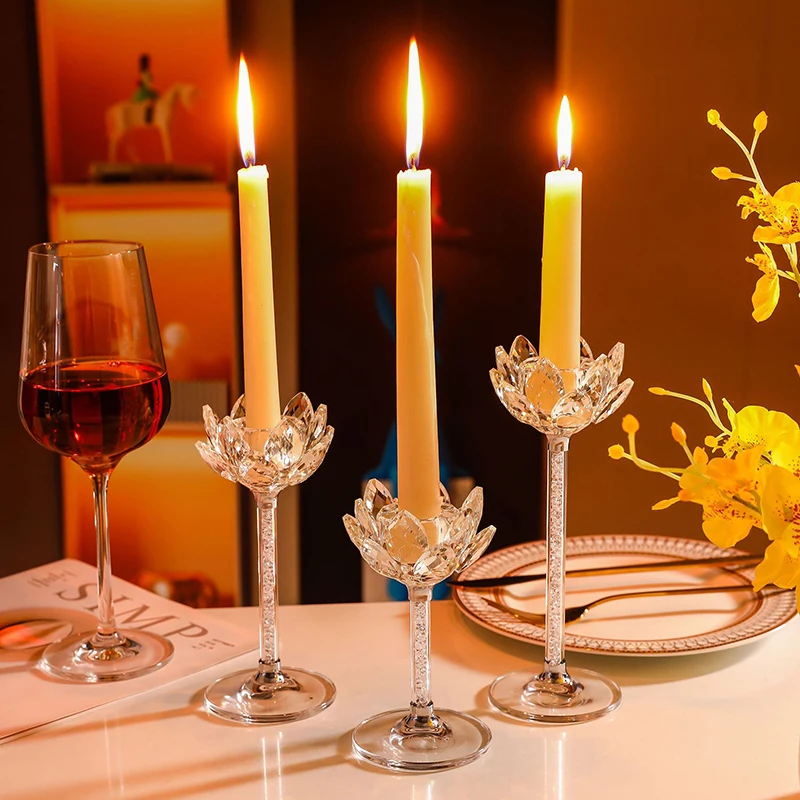 Crystal Glass Candle Stand, Romantic Wedding Art Ornament,Hotel Party Living Room Home Decoration Candlestick Cup