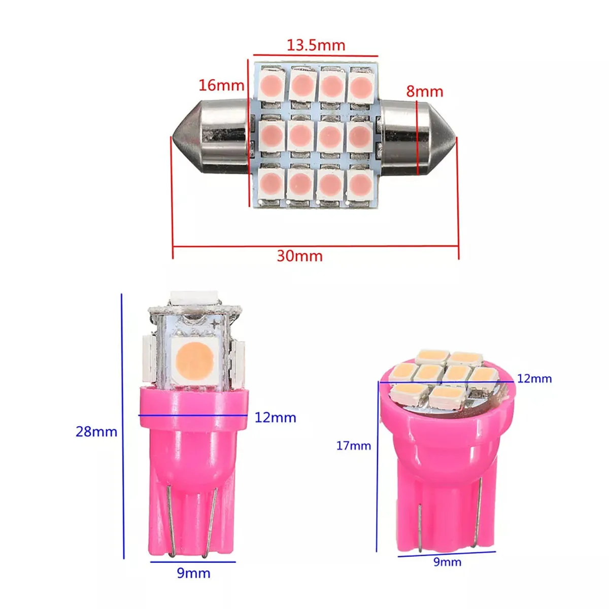 13/26Pcs Purple Pink Car LED Lights Interior Package Kit Dome License Plate Lamps Bulbs Lighting License Map Light Accessories