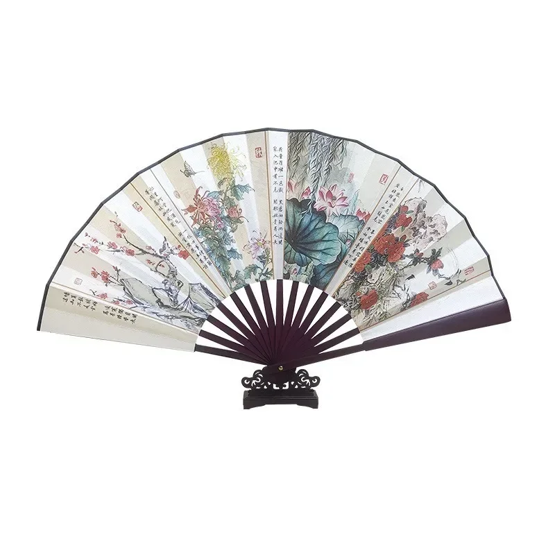 Silk art hall men's folding fan Chinese carved silk large silk fan classical fan ancient fairy props domineering