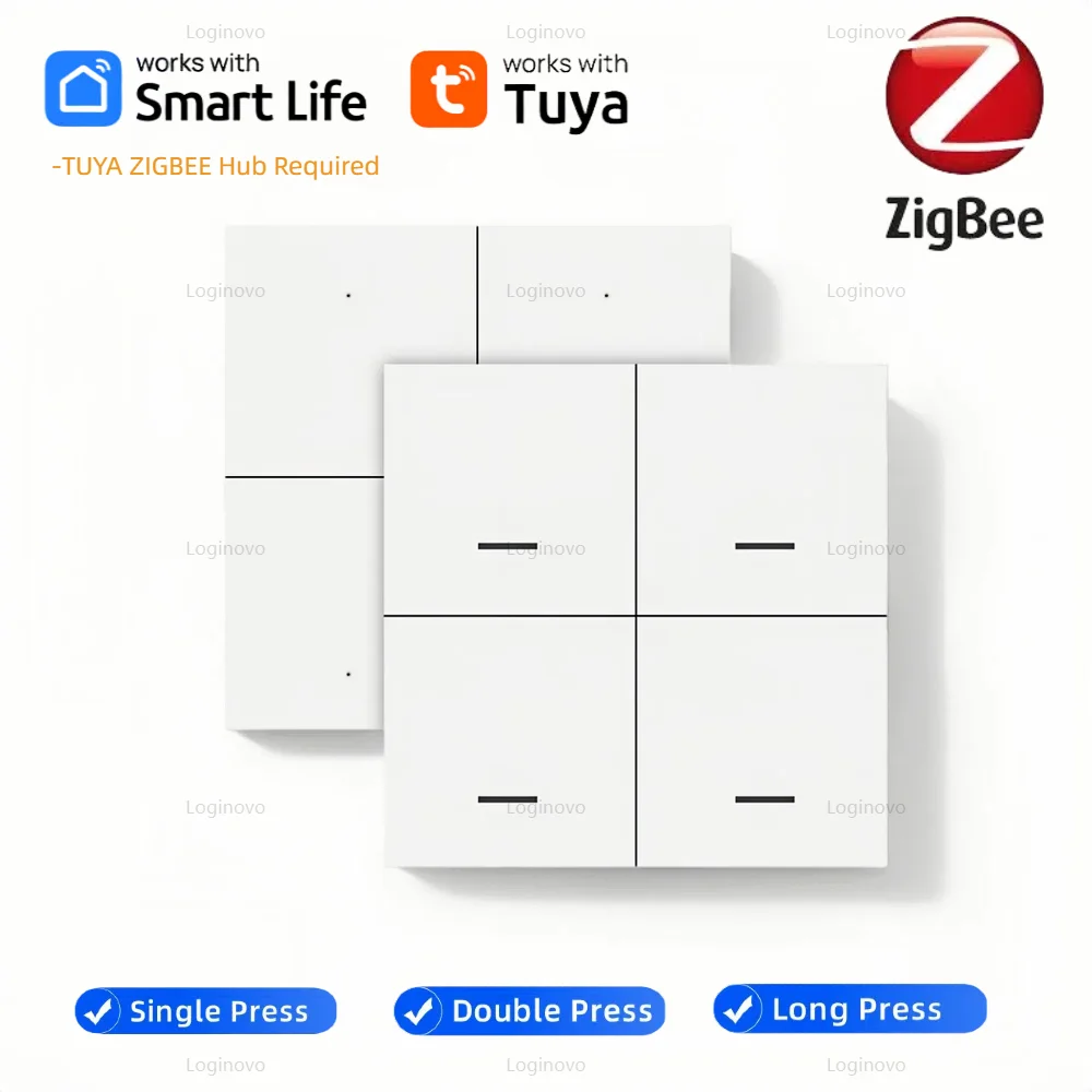 

Переключатель сцены ZigBee, 4 группы, 12, сценарий, беспроводной кнопочный контроллер, питание от батареи, приложение Smart Life Tuya, домашняя автоматизация