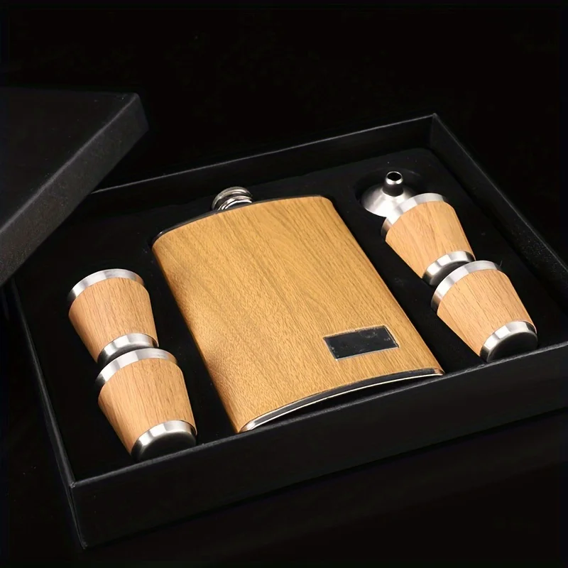 Mens Hip Flask Set Portable Outdoor Stainless Steel  Metal Liquor Bottle with Funnel and Glass Wholesale   2pcs