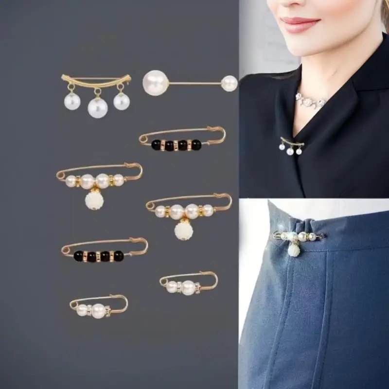 4/6/8/10/12/14/16Pcs Alloy Plastic Irregular‑Shape Pins, Elegant Faux Pearl Brooch Set for Dresses Hats Scarves