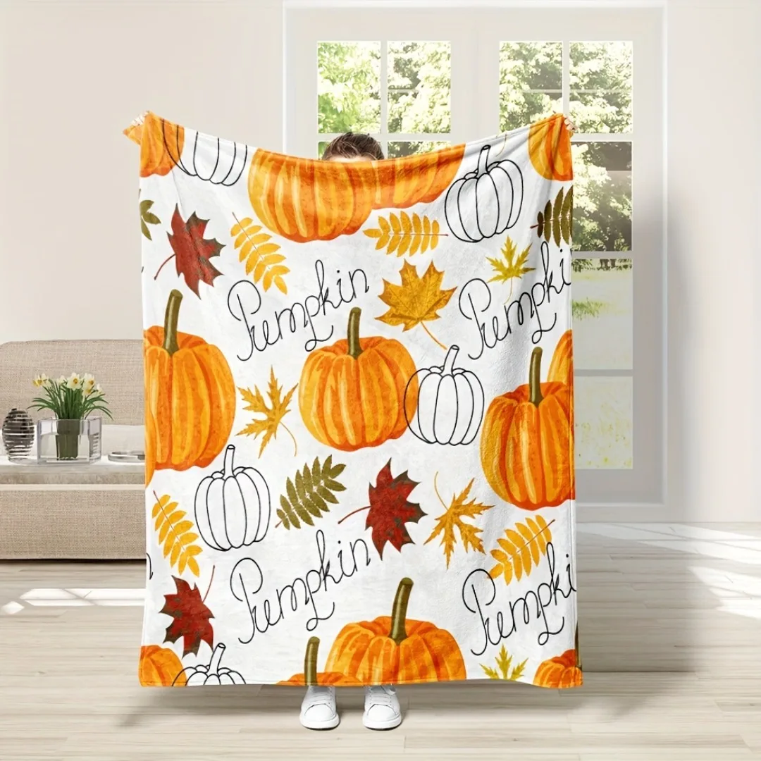 

1pc Pumpkin Halloween Blanket Maple Print for Sofa Chair Skin-Friendly Soft Blanket 2025 New for Home Halloween Decoration