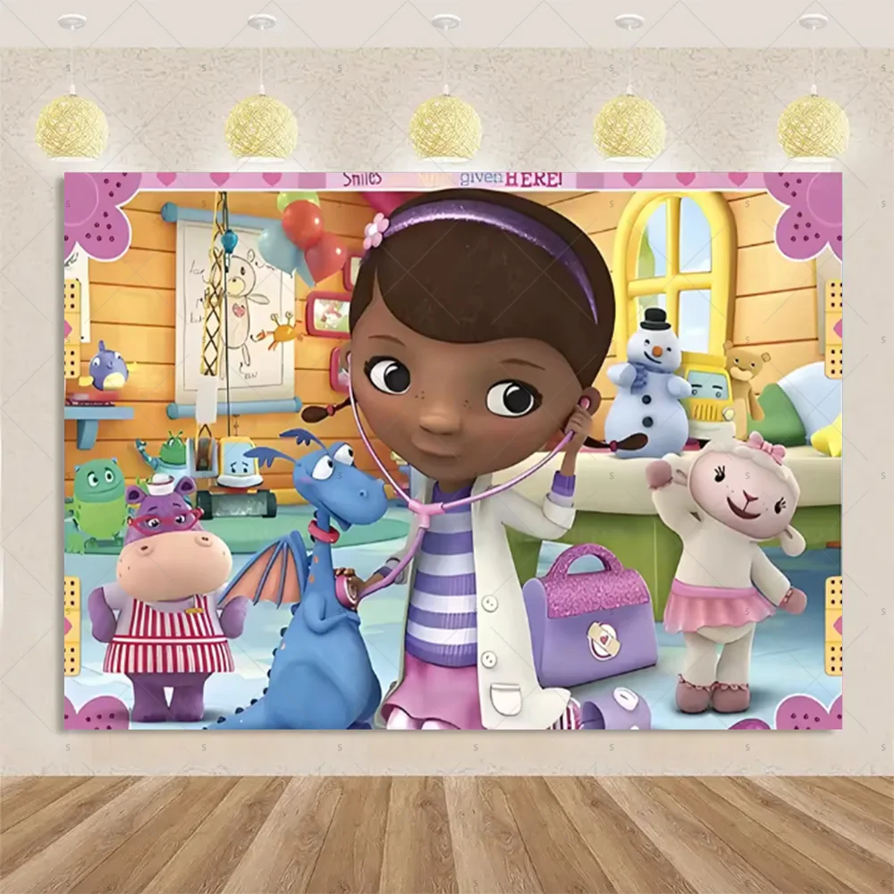 لعبة خلفية من Doc McStuffins، موضوع الطبيب، زينة حفلات أعياد الميلاد للأطفال، خلفية كرتونية، مستلزمات استحمام الطفل، دعامة للتصوير الفوتوغرافي