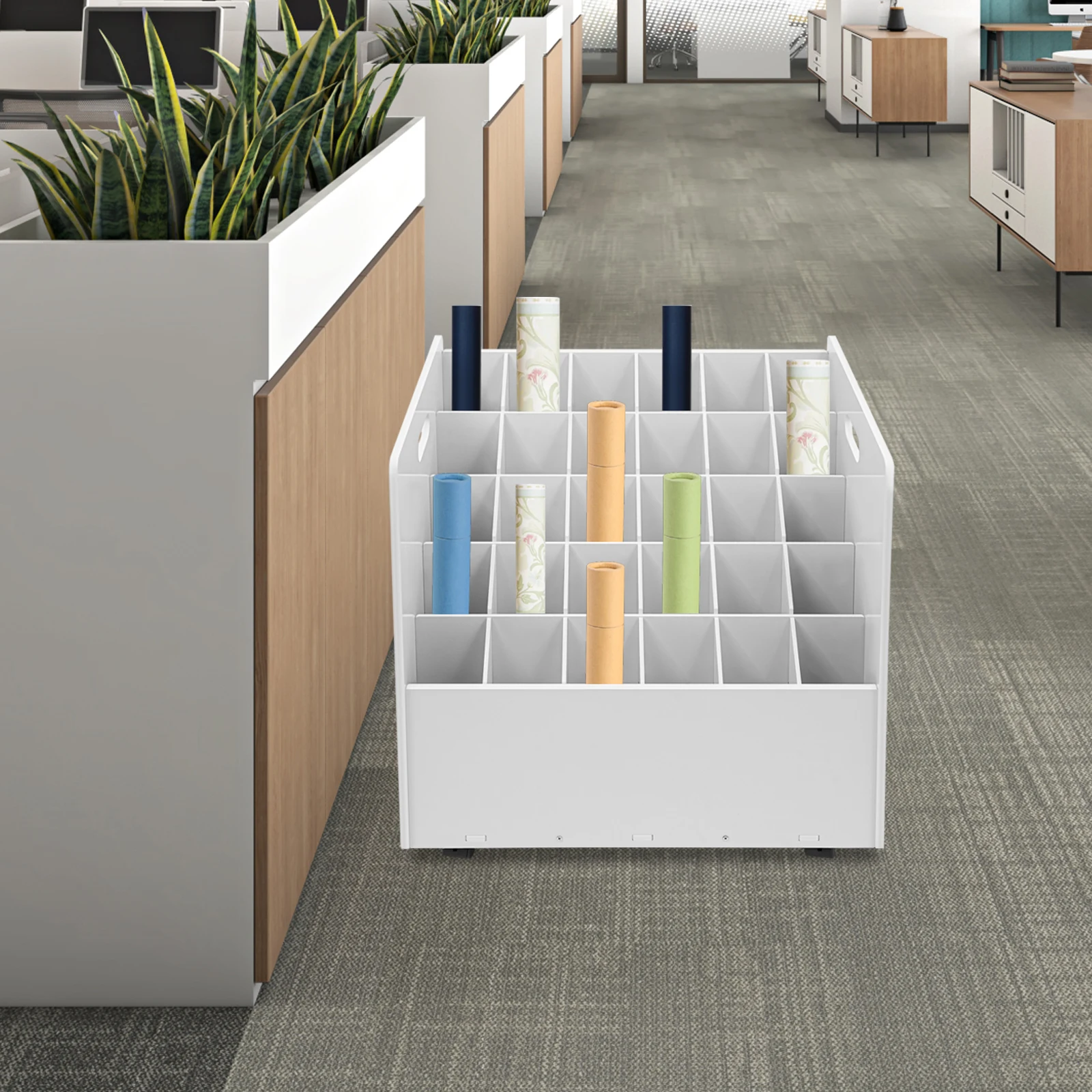 

Mobile Roll File Storage Rack with Wheels 30 Slots Roll Files Storage Organizer