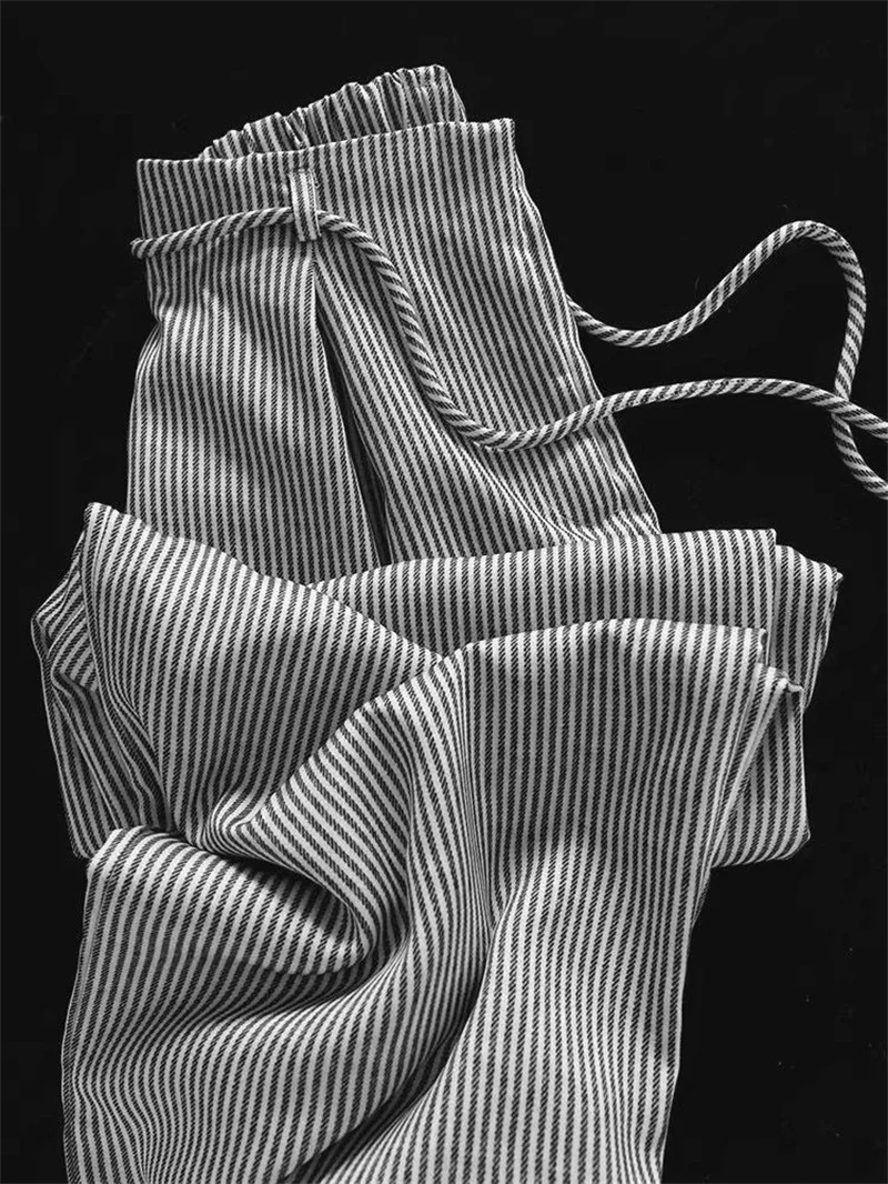 

American Retro Striped Loose Fit Pants Casual Straight Leg Wide Leg Trousers for plus Size Women Autumn Season Fashion