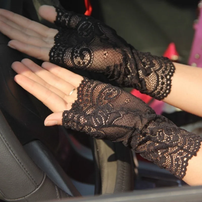 Concise Design Summer Outdoor Women Half Fingers Mesh Lace Gloves Female Elegant Dance Driving UV-proof Sun Protection