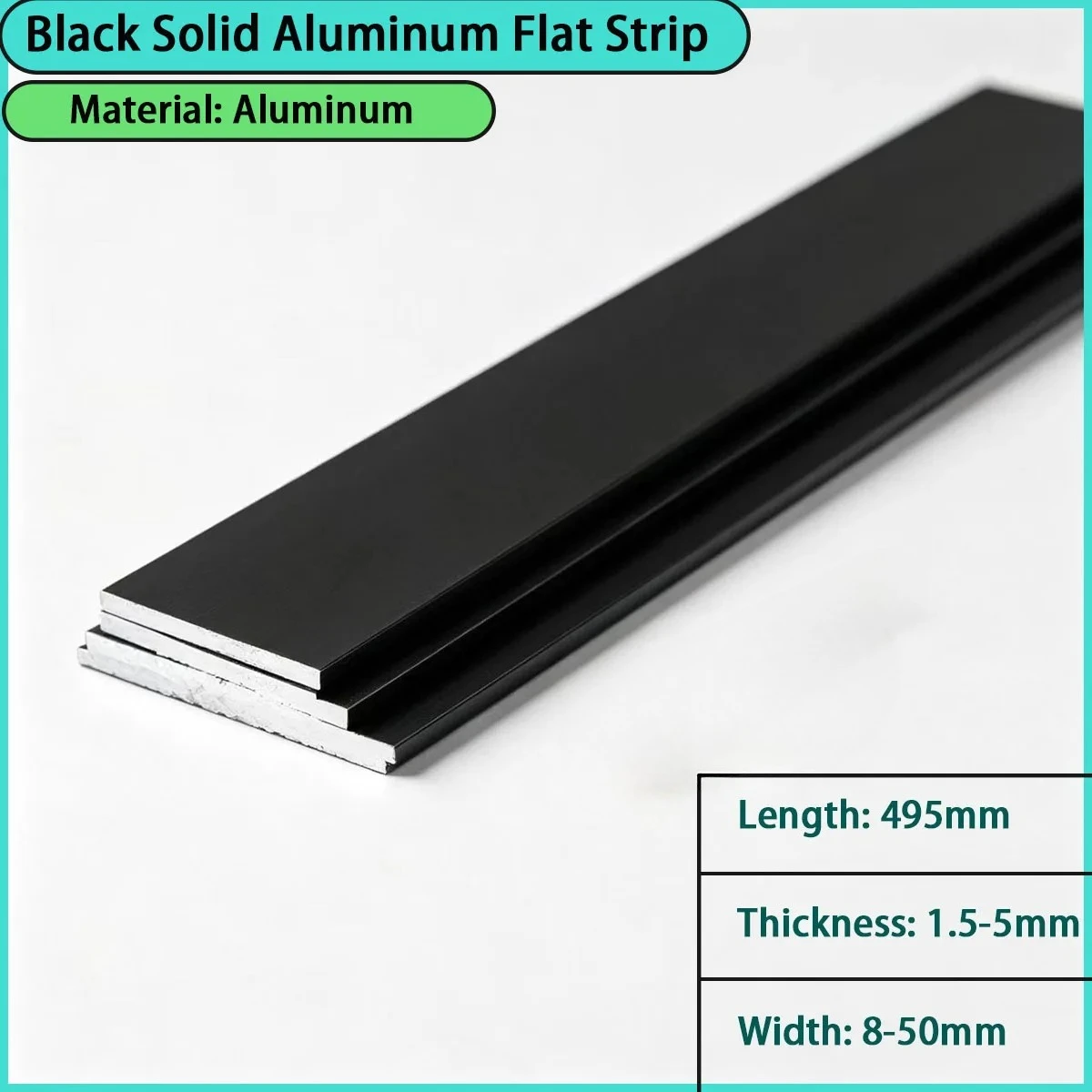 8-50mm Wide Black Solid Aluminum Flat Strip Suitable for Decoration, Brackets, Hardware Accessories, Industrial Frames, Etc