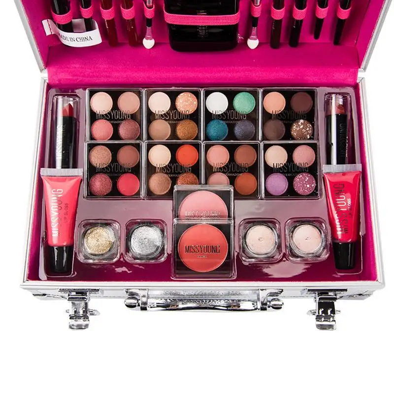 Paquete de maquillaje todo en uno, juego completo de regalo para mujeres y niñas, incluye pinceles para sombra de ojos, lápices labiales, colorete, portátil