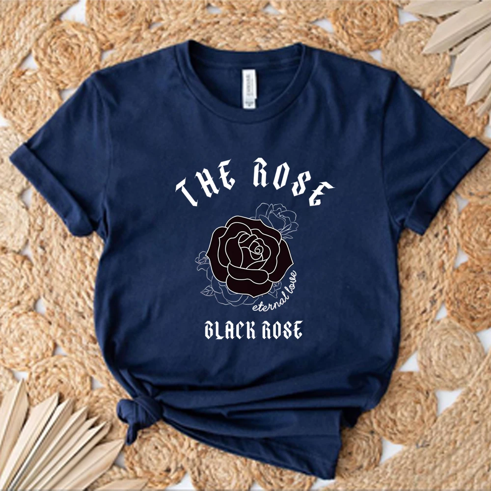 Retro The Rose Kpop Shirts Kpop Concert Shirt K-pop Tees Korean Rock Tops Y2k Top Black Rose Gift Unisex Short Sleeves Tops