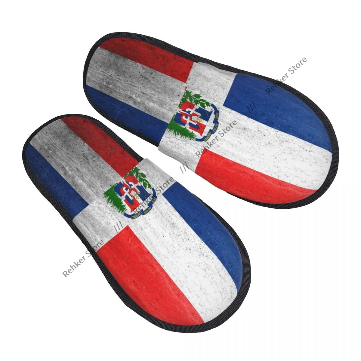 Home Slippers Indoor Bedroom Slipper Vintage Dominican Republic Flag Flip Flops Autumn Winter Furry Plush Shoes