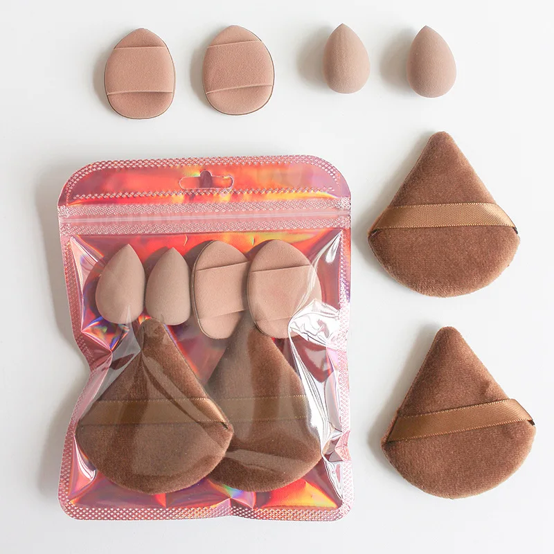 2pack Short Plush Triangle Makeup Puffs Triangle Velvet Washable Powder Puff Cosmetics Eye Beauty Makeup Tool Reusable Sponge