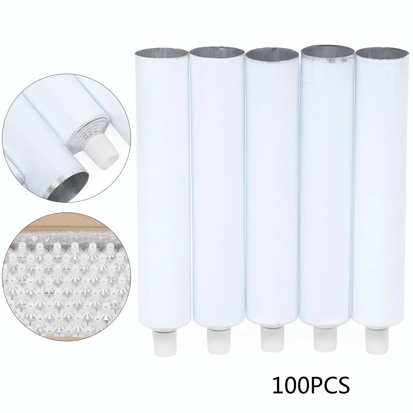 100ml Aluminum Empty Toothpaste Tubes 100 Pack, White Refillable Squeeze Containers for Cosmetics, Travel Toiletries, Lip Gloss