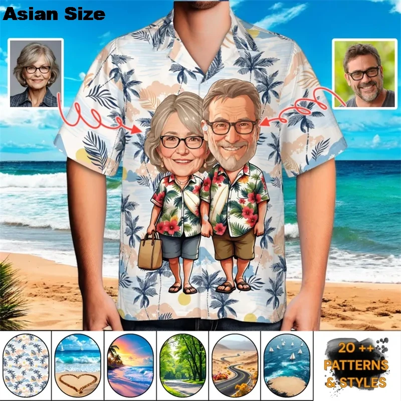 Custom Face Hawaiian Shirts Fun Personalized Gift For Birthdays Fishing Beach Days Tropical Shirt Hawaii Diy Couple Y2k Blouses